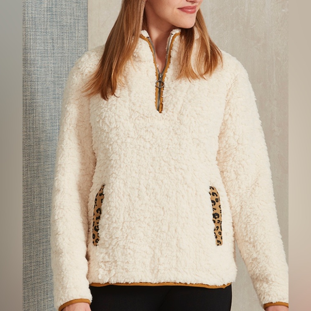 pullover with leopard print trim